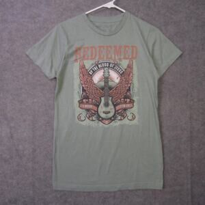Love In Faith Redeemed Shirt Mens Small Green Christian Guitar Graphic Tee Bible